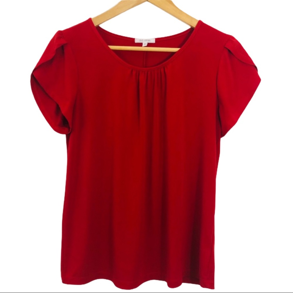 Ava James Apple Red Top Cute Tulip Sleeves